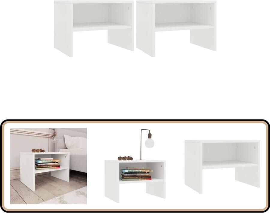 VidaXL Nachtkastjes 2 stuks Wit Bewerkt hout Nachtkastje Bijzettafel Slaapkamer Meubilair Houten Meubelen Witte Meubelen