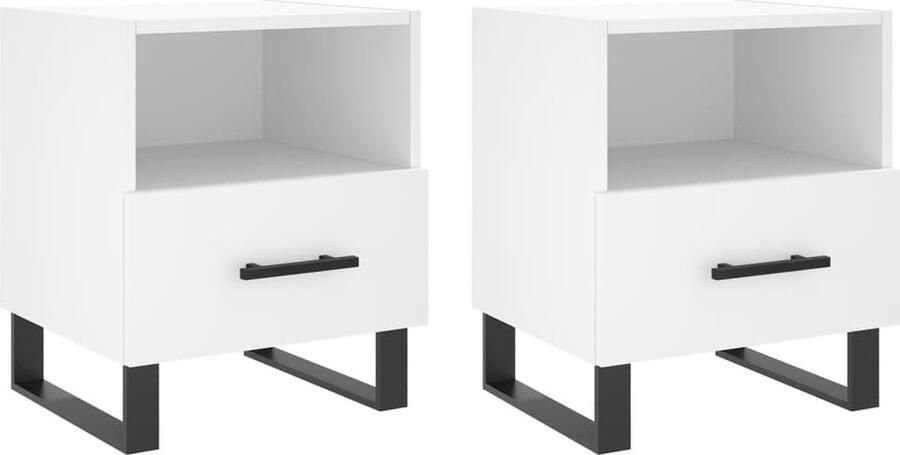 VidaXL Nachtkastjes 2 stuks Wit Bewerkt Hout Nachtkastje Kast Slaapkamerinrichting Meubilair Witte Kast Houten Kast Opbergruimte Displayfunctie Modern Design Minimalistisch Bijzettafels