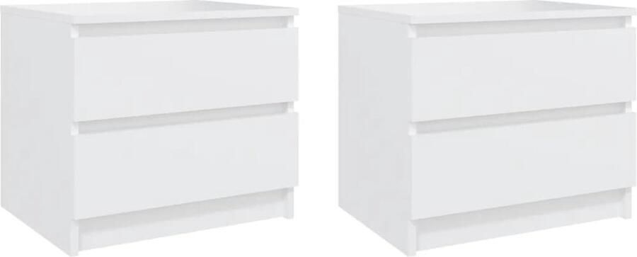 VidaXL Nachtkastjes 2 stuks Wit Bewerkt hout Nachtkastje Slaapkamer Meubilair Houten Nachtkastje Witte Nachtkastjes Bedkantje Bijzettafel Opbergruimte Tweelaags Bed Kamerinrichting Scandinavische Stijl - Foto 2