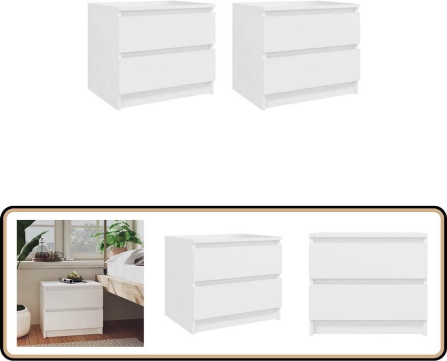 VidaXL Nachtkastjes 2 stuks Wit Bewerkt hout Nachtkastje Slaapkamer Meubilair Houten Nachtkastje Witte Nachtkastjes Bedkantje Bijzettafel Opbergruimte Tweelaags Bed Kamerinrichting Scandinavische Stijl