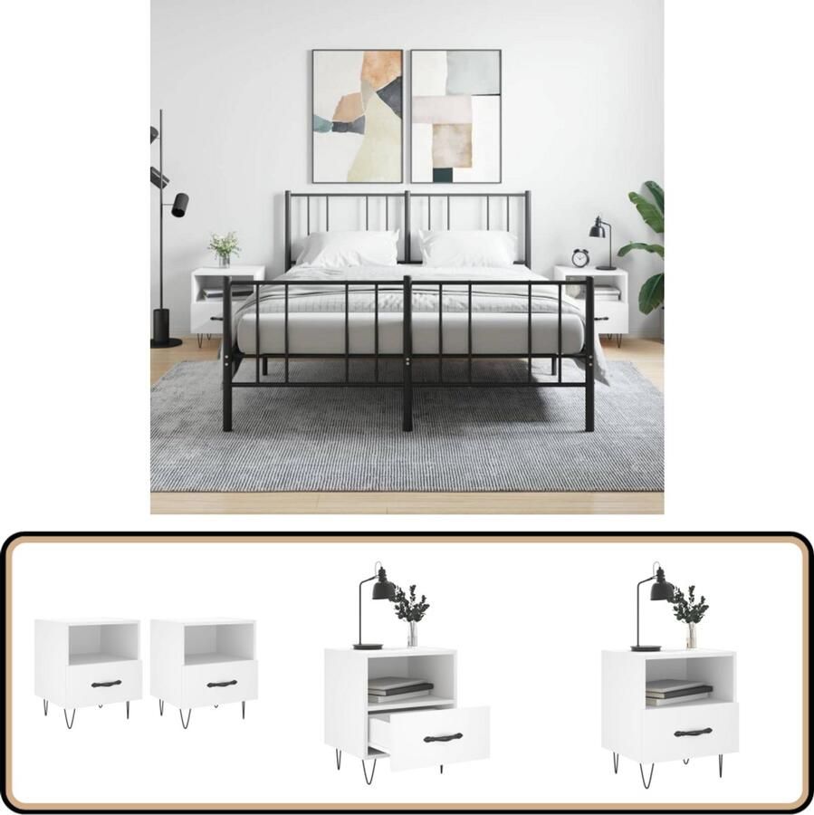 VidaXL Nachtkastjes 2 stuks Wit Bewerkt Hout Nachtkastjes Nachtkast Meubels Slaapkamer Houten Meubelen Wit Meubel Design Meubilair Stoere Meubels Vintage Meubels