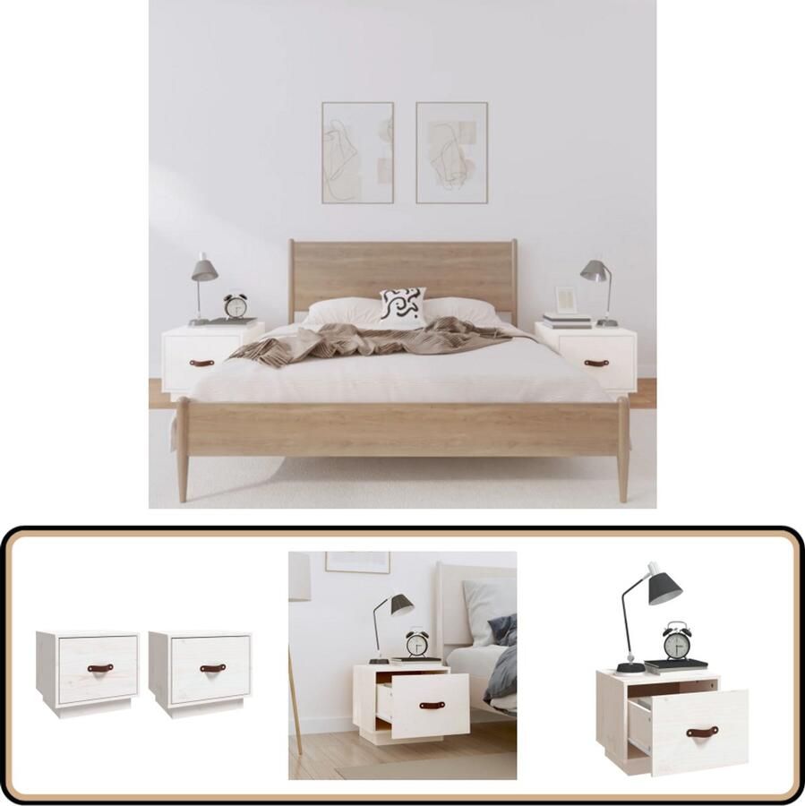 VidaXL Nachtkastjes 2 stuks Wit Grenenhout Nachtkastjes Kasten Meubels Slaapkamermeubelen Grenenhoute Meubel