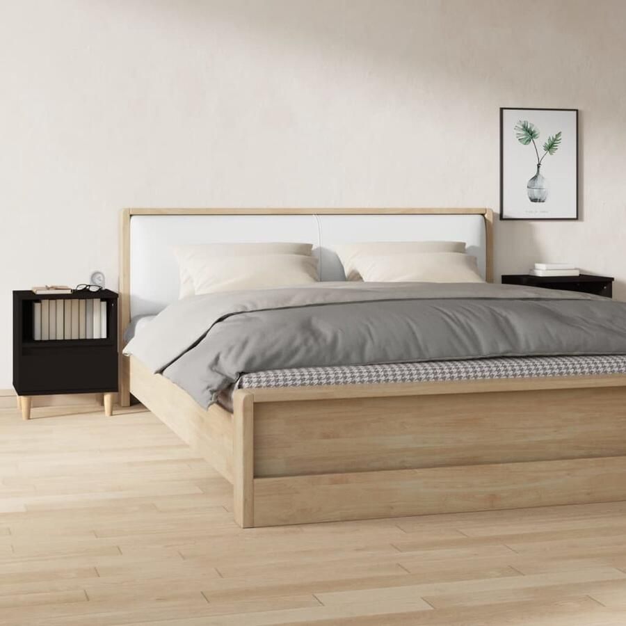 VidaXL Nachtkastjes 2 stuks Zwart 40x35x50 cm Nachtkastje Kast Slaapkamermeubels Zwarte Meubelen Houten Meubelen Scandinavische Stijl Basic Meubilair - Foto 2