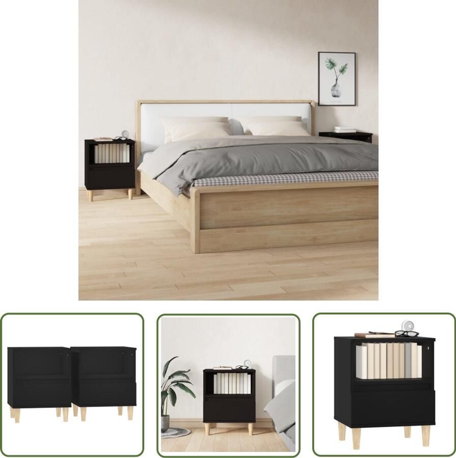 VidaXL Nachtkastjes 2 stuks Zwart 40x35x50 cm Nachtkastje Kast Slaapkamermeubels Zwarte Meubelen Houten Meubelen Scandinavische Stijl Basic Meubilair