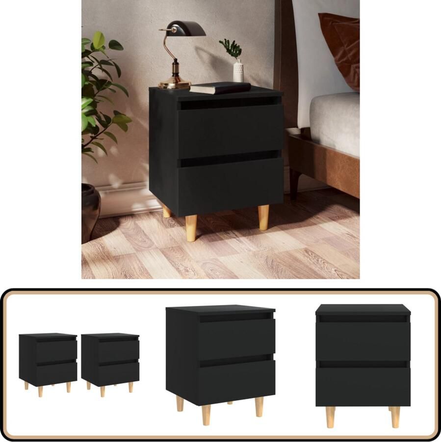 VidaXL Nachtkastjes 2 stuks Zwart 40x35x50 cm Nachtkastje Scandinavisch Zwarte Nachtkast Slaapkamer Meubilair Nachtlamp Tafeltje Boekenplank Opslagmogelijkheden Stapelbare Kasten