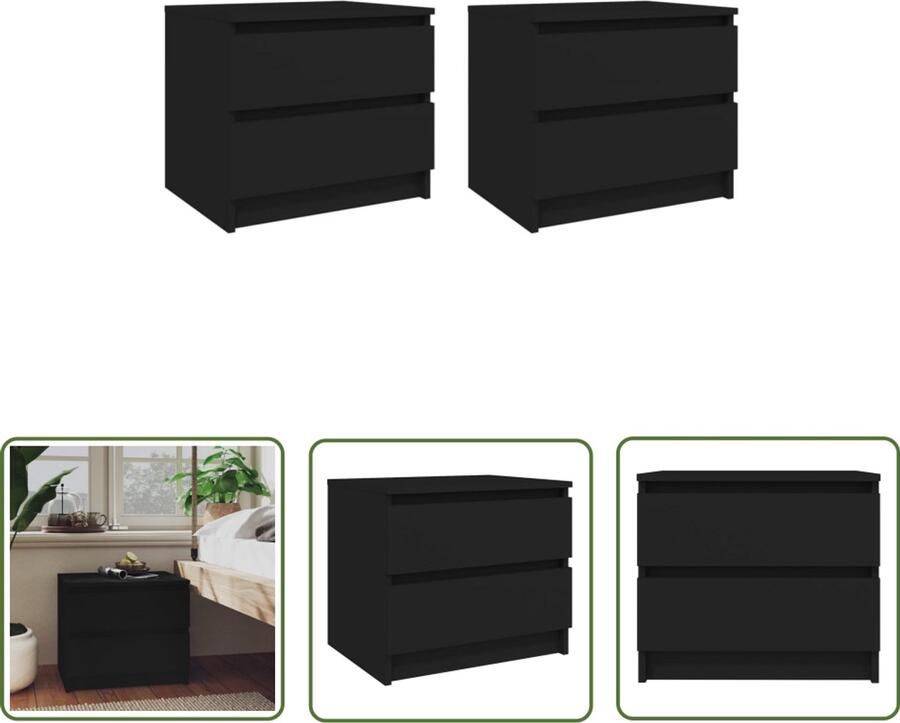 VidaXL Nachtkastjes 2 stuks Zwart Bewerkt hout Nachtkastje Slaapkamer Meubilair Zwarte Kast Houten Kast Bijzettafel Opslagruimte Bedkamer Decoratie Modern Design Minimalistisch Design