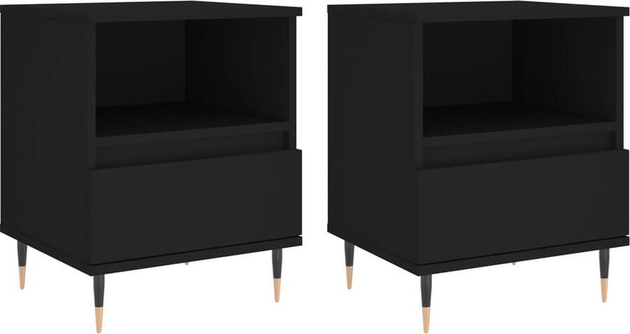 The Living Store Nachtkastjes 40 x 35 x 50 cm zwart Nachtkast Kastje Nachtkastje Slaapkamermeubel Houten Kast