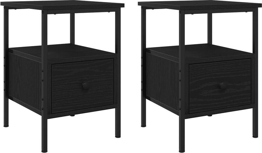 VidaXL Nachtkastje Zwart eiken Engineered wood Standaard Nachtkastje - Foto 2