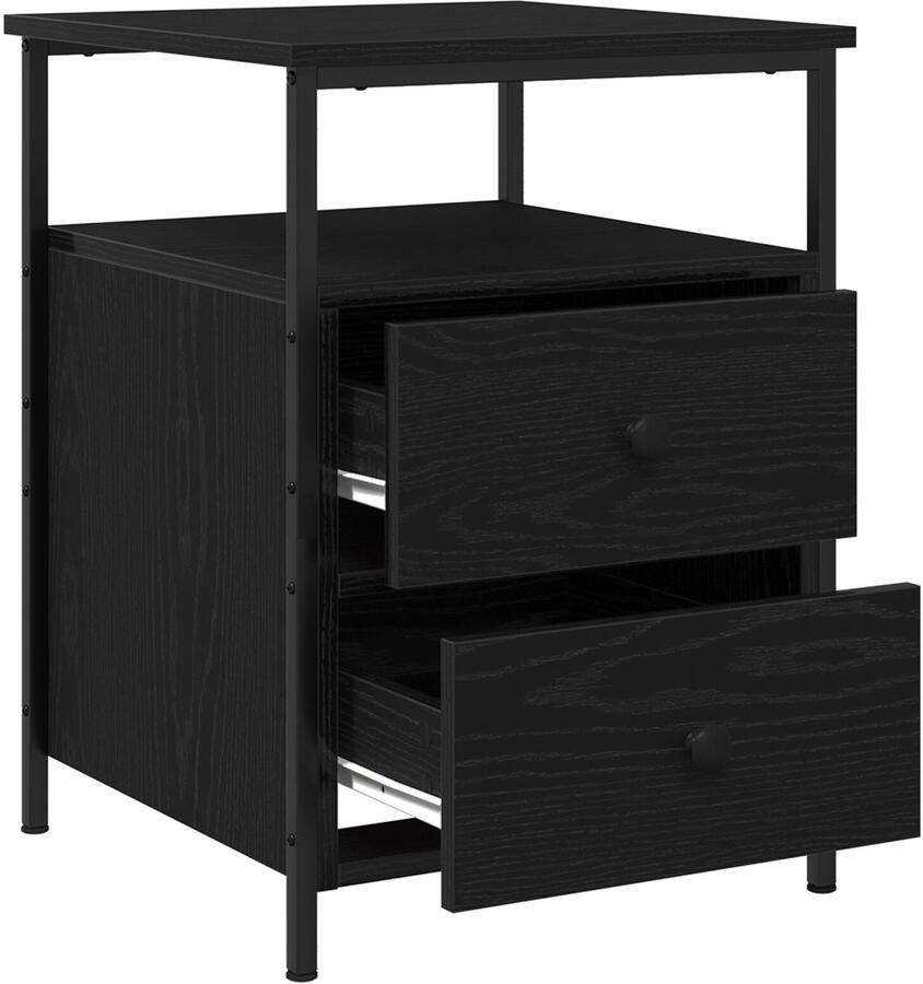 VidaXL Nachtkastje Zwart Eiken Bewerkt Hout Metaal Compact Opslag
