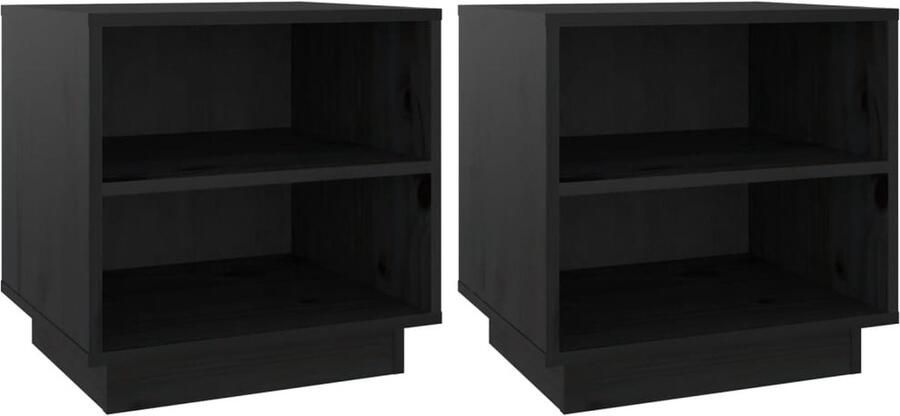 VidaXL Nachtkastjes 2 stuks Zwart Grenenhout Nachtkastjes Bedkastjes Meubilair Slaapkamerinrichting Grenoble Hout Zwarte Meubels Vintage Meubelen Minimalistisch Meubilair