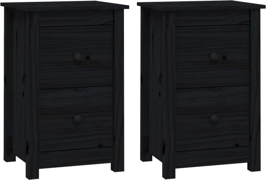 VidaXL Nachtkastjes 2 stuks Zwart Grenenhout Nachtkastjes Slaapkamerinrichting Grenenhouten Meubel Zwarte Nachtkastjes Vintage Nachtkastjes Stoere Nachtkastjes Tv Tafel Bijzettafel
