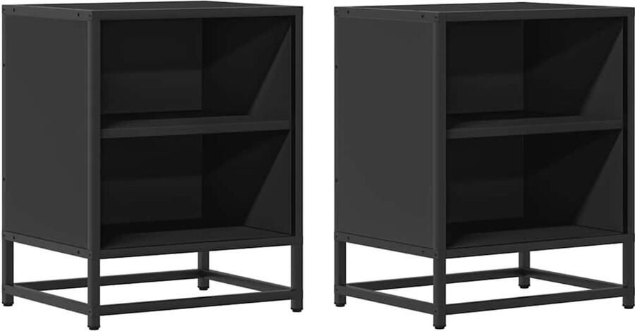 VidaXL Nachtkastjes 2 stuks Zwart Hout & Metaal Nachtkastje Nachtkastjes Bijzettafel Wandkastje