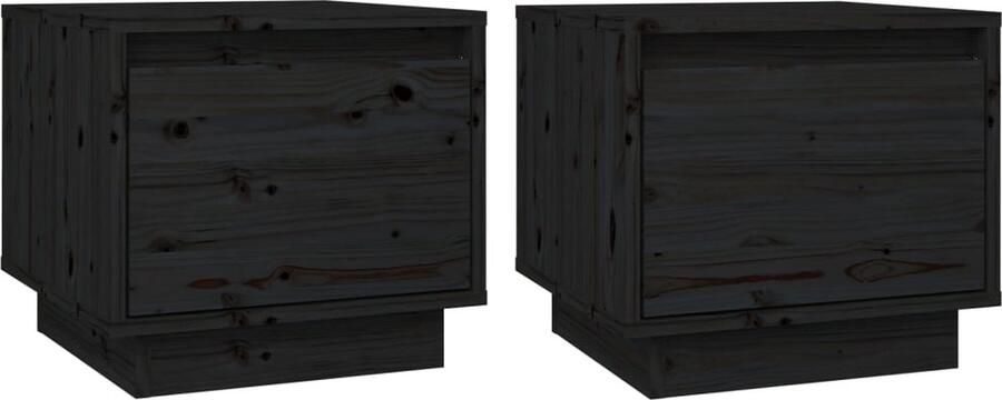 VidaXL Nachtkastjes 2 stuks Zwart Massief Grenenhout Nachtkastje Bedkastje Bijzettafel Meubilair Houtmeubelen Zwarte Meubelstukken Grenenhouten Meubels Modern Design Slaapkamerinrichting Woonaccessoires