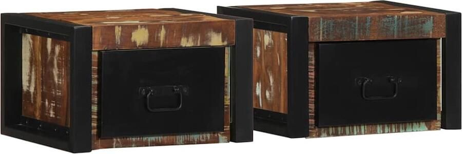 VidaXL Nachtkastjes 2st 40x35x25cm massief gerecycled hout meerkleurig