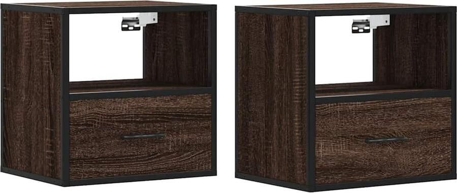 VidaXL Nachtkastjes set van 2 Bruin Eiken Nachtkastje Wandmontage Bruine Meubels Houten Kast Slaapkamersdecoratie