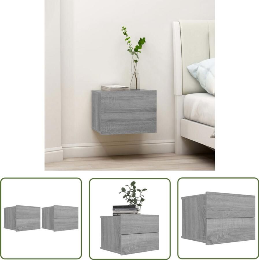 VidaXL Nachtkastjes 40x30x30 cm Set van 2 Grijs Eiken Nachtkastje Nachtkasten Houten Nachtkast Slaapkamer Meubilair Bergruimte Grijze Meubelen Landelijke Stijl Vintage Meubel