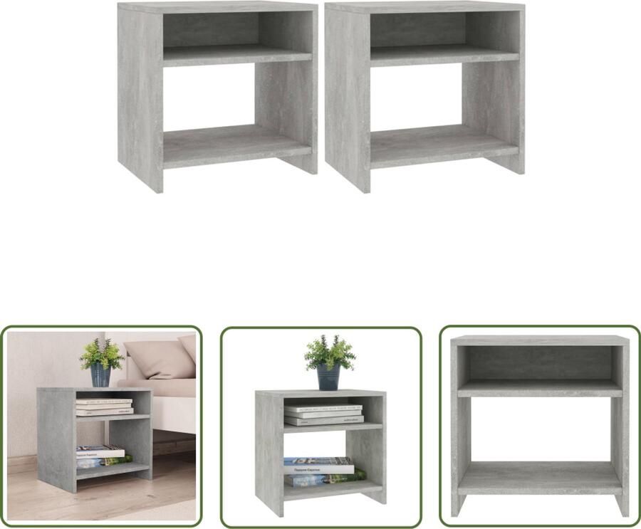 VidaXL Nachtkastjes 40x30x40 cm Set van 2 Betongrijs Nachtkastjes Betongrijs Houten Meubilair Slaapkamerinrichting Opbergmeubelen Design Meubil