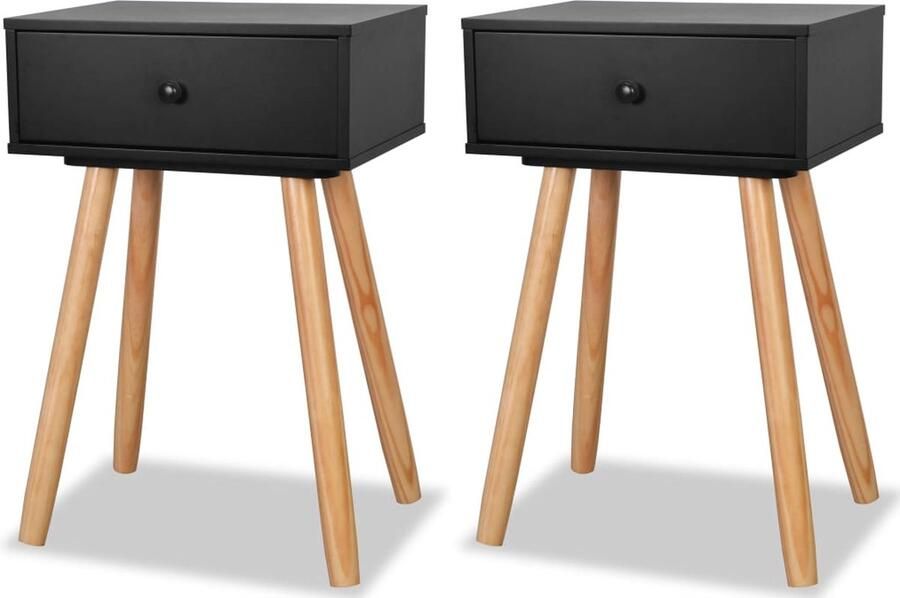 VidaXL Nachtkastjes 40x30x61 cm Set van 2 Zwart Nachtkastjes Slaapkamers Meubilair Vintage Stijl Grenenhout Zwarte Meubelen Dressoir Commode Tv Tafel Sidetable Livingroom Furniture Bedroom Furniture