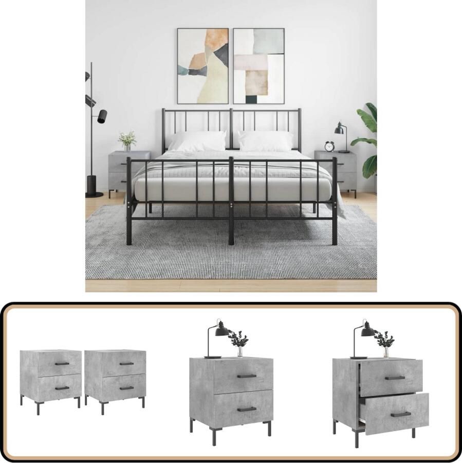 VidaXL Nachtkastjes 40x35x47 5 cm 2 st Betongrijs Nachtkastjes Kast Meubilair Slaapkamerinrichting Beton Grijs Houten Kast Opbergkasten Displaykast Bijzettafels