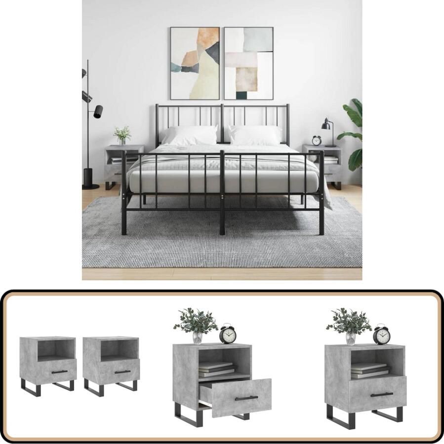 VidaXL Nachtkastjes 40x35x47 5 cm 2 stuks Betongrijs Nachtkastjes Kast Meubilair Slaapkamerinrichting Modern Design Houten Kast Grijze Kast Opbergvak Lade Stapelbaar Minimalistisch Industrieel