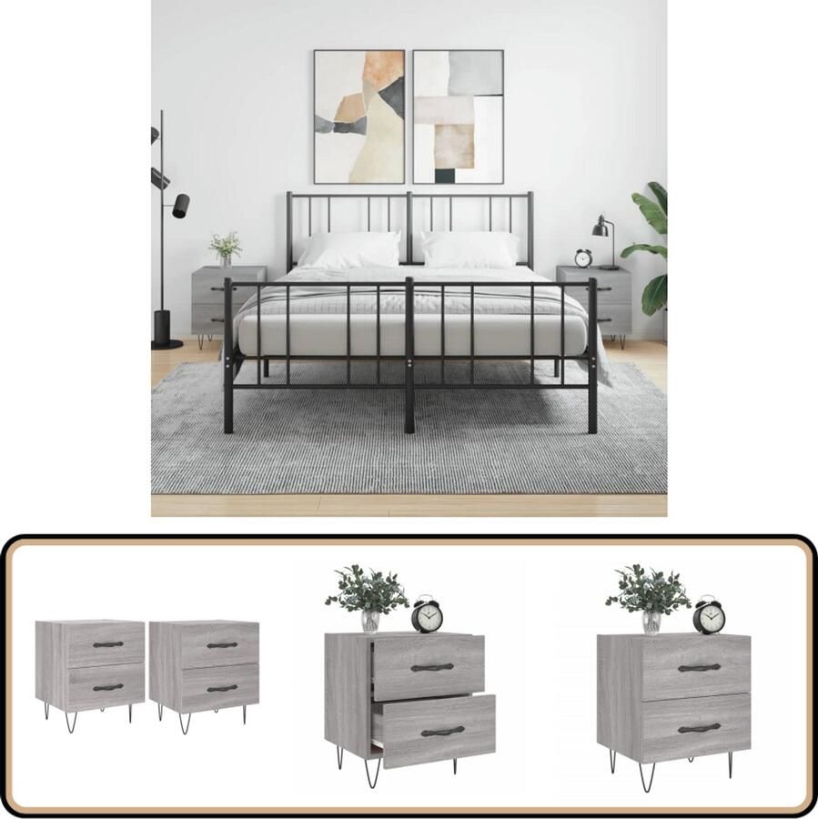 VidaXL Nachtkastjes 40x35x47 5 cm Set van 2 Grijs Nachtkastjes Kast Slaapkamer Meubilair Houten Kast Grijze Kast