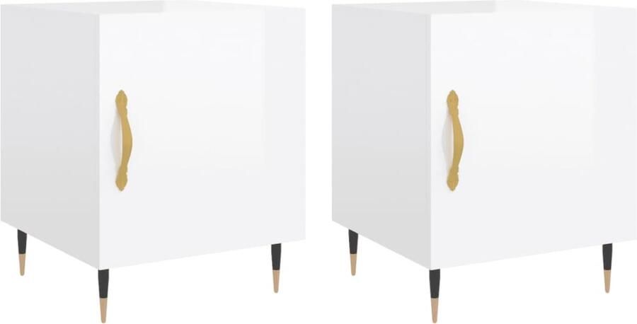 VidaXL Nachtkastjes 40x40x50 cm Hoogglans Wit 2 Stuks Nachtkastjes Nachtkasten Slaapkamermeubilair Modern Design Witte Meubels Houten Meubels Opslagoplossing Bijzettafels