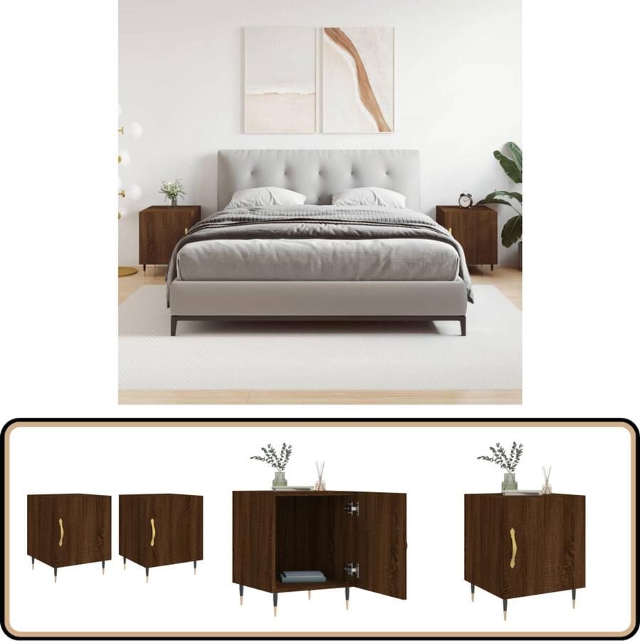 VidaXL Nachtkastjes 40x40x50 cm Set van 2 Nachtkastjes Bijzetkasten Kamerdecoratie Houten Meubels Bruine Meubels