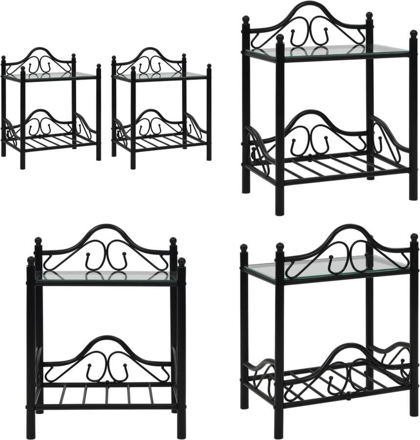 VidaXL Nachtkastjes 45x30 5x60 cm staal en gehard glass 2 st Nachtkast Nachtkasten Nachtkastje Nachtkastjes