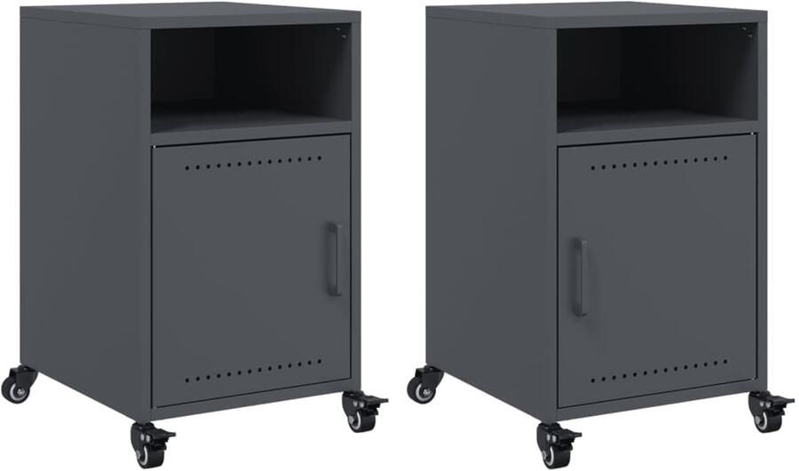 VidaXL Nachtkastjes Antraciet Set van 2 Staal Nachtkastje Nachtkastjes Bijzettafel Wandkastje