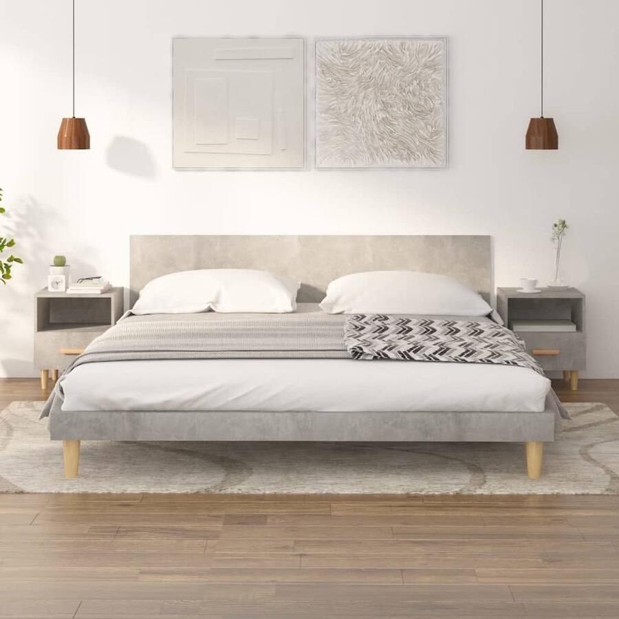 VidaXL Nachtkastjes Betongrijs 40x35x47 cm 2 stuks Nachtkastje Scandinavisch Design Beton Grijs Kast Houten Kast Opbergruimte Slaapkamers - Foto 2