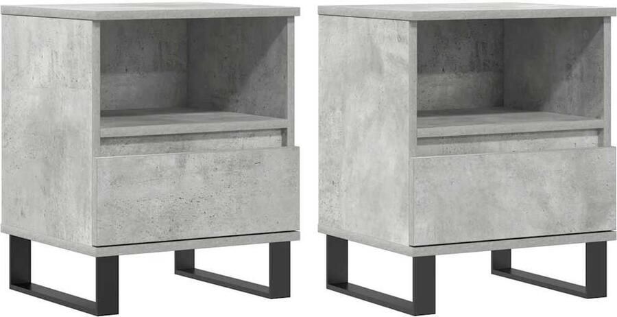 The Living Store Nachtkastjes Betongrijs 40 x 35 x 50 cm Hoge kwaliteit bewerkt hout en metaal 2x nachtkastje Nachtkastjes Betongrijs Houten Nachtkast Nachtkastje Met Lade Stapelbare Nachtkastjes - Foto 2