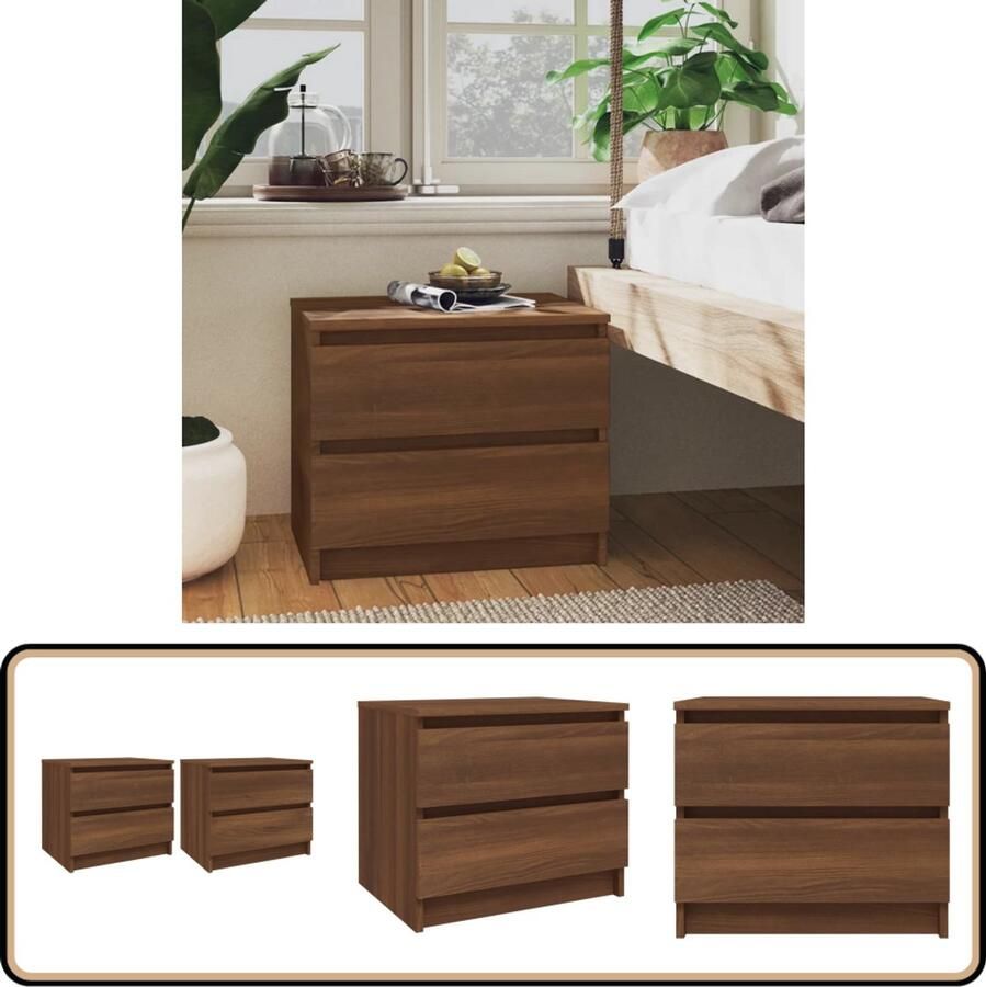 VidaXL Nachtkastjes Bruin eiken Set van 2 Nachtkastje Nachtkastjes Houten Nachtkastje Bruine Eiken Bewerkt Hout