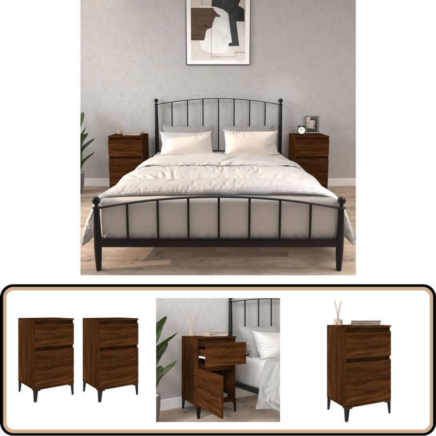 VidaXL Nachtkastjes Bruin Eiken Set van 2 Nachtkastje Slaapkamermeubilair Houten Meubel Bruine Kleur Bruineiken