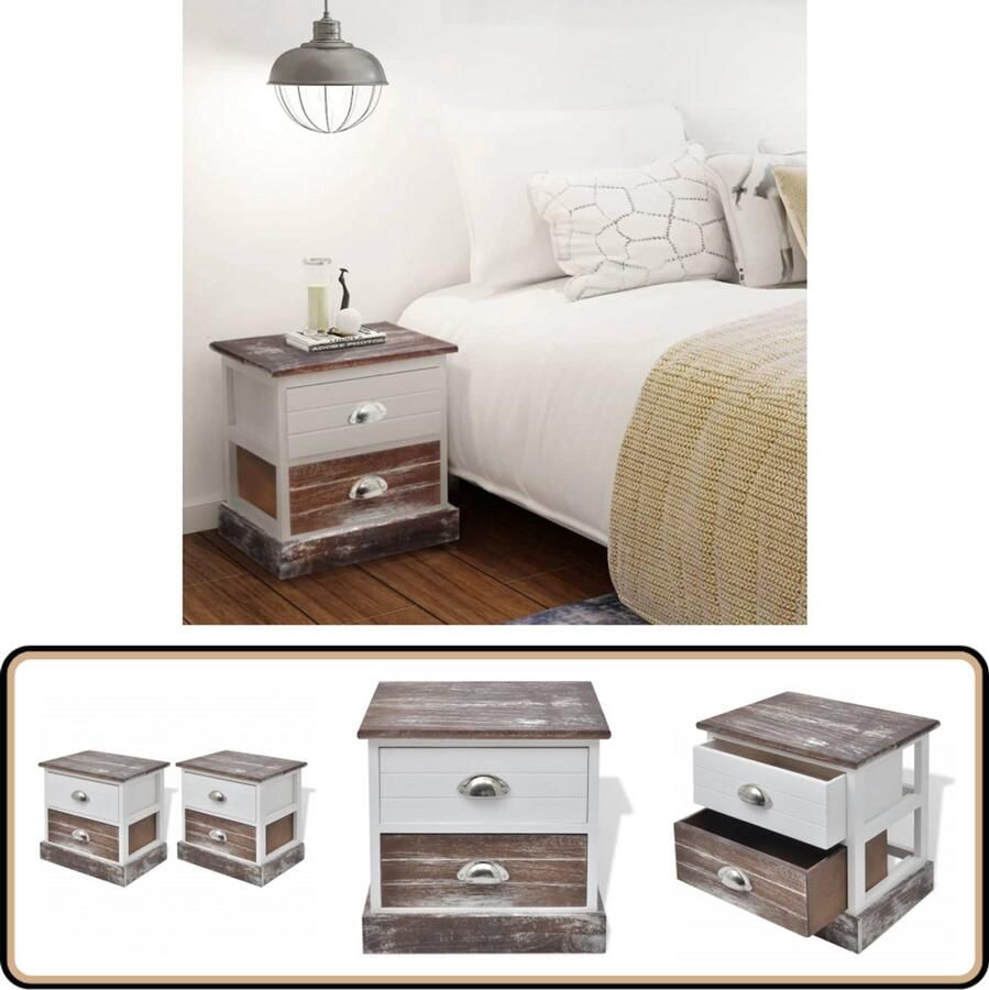 VidaXL Nachtkastjes Bruin Wit 2 stuks Nachtkaste Nachtkastjes Meubilair Kamermeubelen Slaapkamermeubelen Bruine Meubel Witte Meubel Vintage Meubil