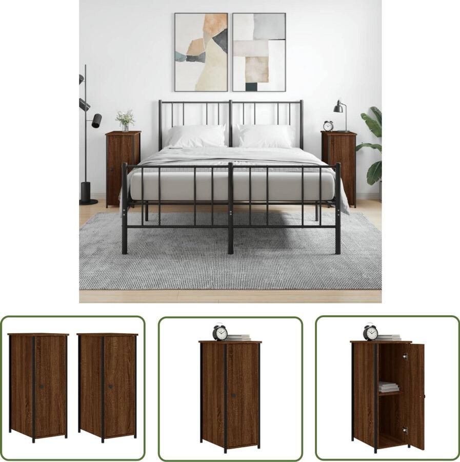 VidaXL Nachtkastjes Bruineiken 2 stuks 32x42x80 cm Nachtkastjes Industrieel Design Kast Slaapkamermeubilair Bruine Eiken Kleur Houten Kast Bewerkt Hout Metalen Frame