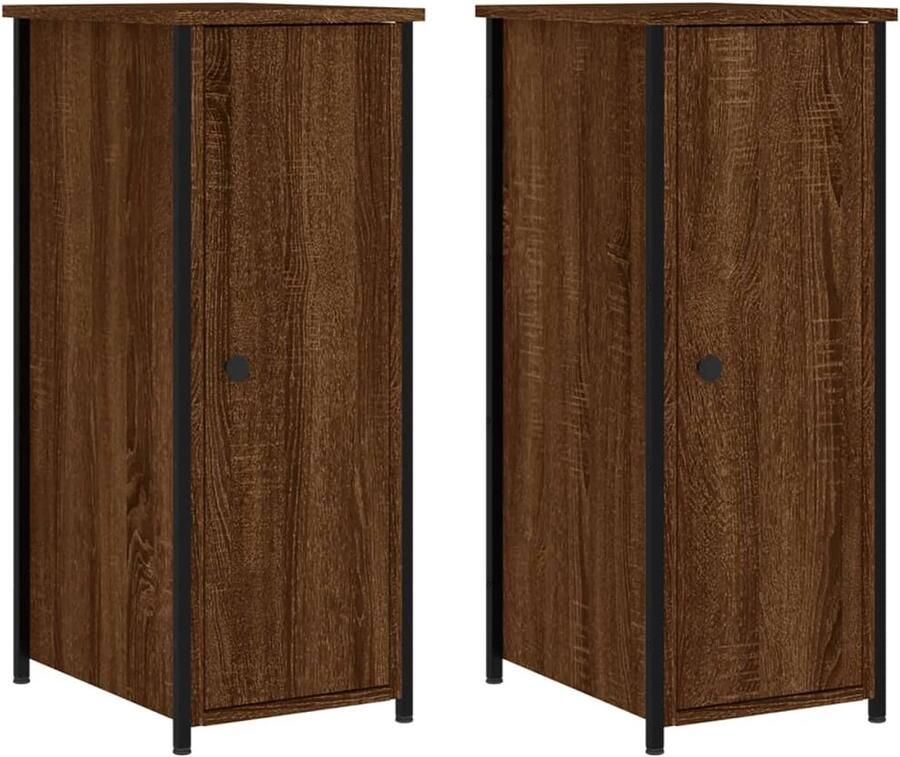VidaXL Nachtkastjes Bruineiken 2 stuks 32x42x80 cm Nachtkastjes Industrieel Design Kast Slaapkamermeubilair Bruine Eiken Kleur Houten Kast Bewerkt Hout Metalen Frame - Foto 2