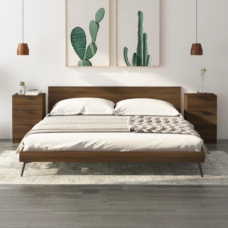 VidaXL Nachtkastjes Bruineiken Set van 2 40x36x65 cm Nachtkastje Nachtkastjes Bruine Eik Houten Kast Slaapkamerdecoratie Opbergruimte Designkamer Modern Wonen - Foto 2