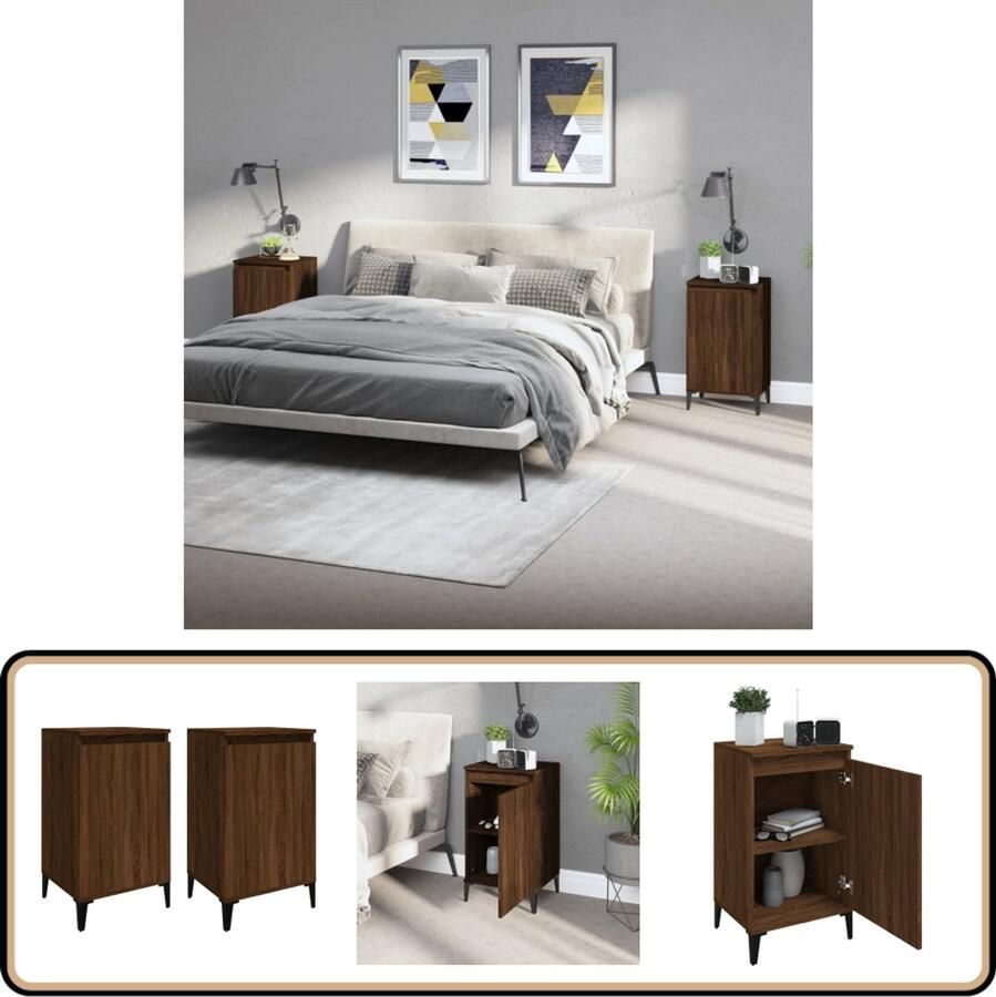 VidaXL Nachtkastjes Bruineiken Set van 2 Nachtkastjes Bruineiken Houten Nachtkastjes Salontafel Bijzettafel Opbergkast Slaapkamersdecoratie Kamermeubilair