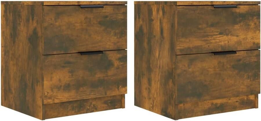 VidaXL Nachtkastjes Gerookt Eiken Set van 2 Nachtkastje Kast Slaapkamer Meubilair Houten Nachtkastje Bruine Nachtkastje Gerookte Eiken Spaanplaat Opbergruimte Twee Laden Woonaccessoires