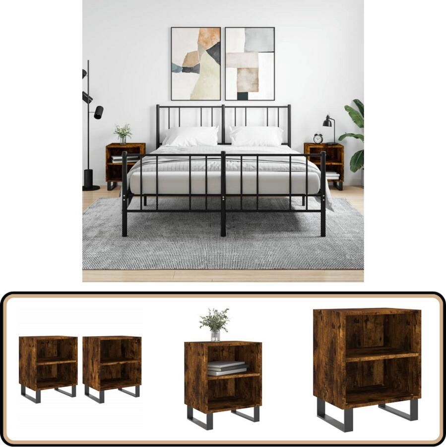 VidaXL Nachtkastjes Gerookt Eiken Set van 2 Nachtkastje Kast Slaapkamermeubilair Houten Meubel Bruine Kast