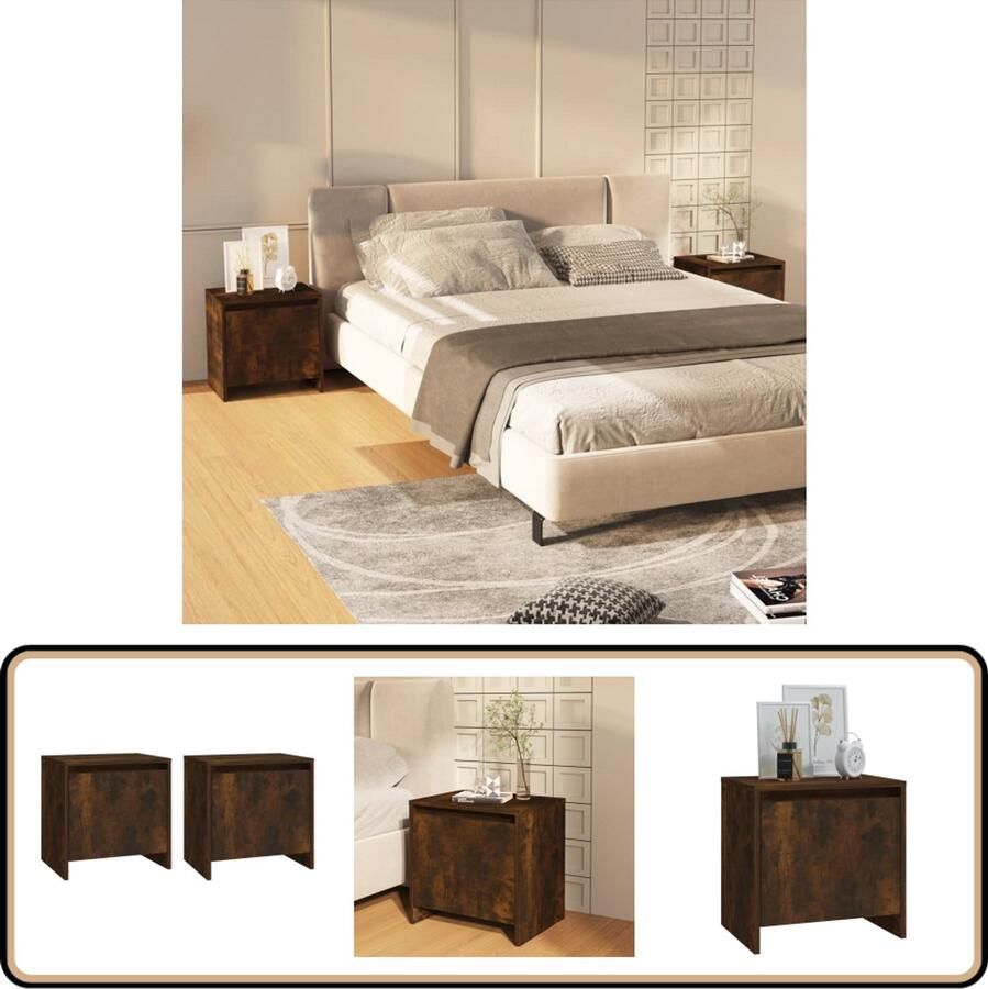 VidaXL Nachtkastjes Gerookt Eiken Set van 2 Nachtkastjes Nachtkasten Slaapkamer Meubilair Houten Meubels Bruine Meubelen