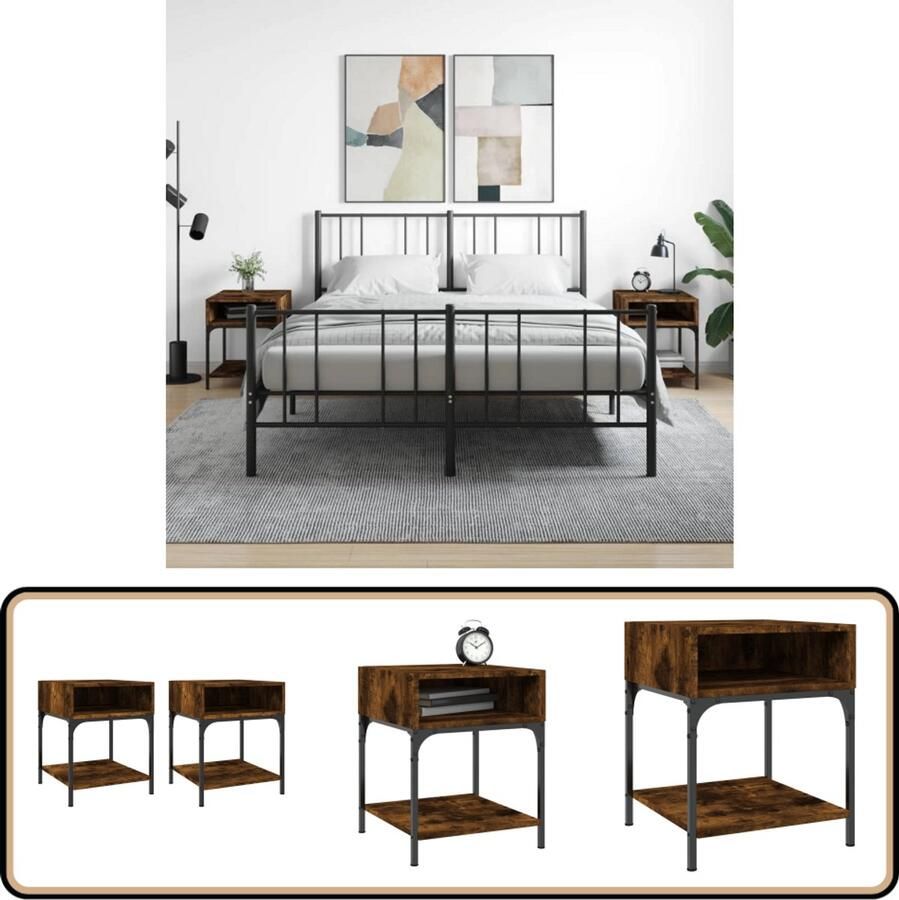 VidaXL Nachtkastjes Gerookt Eiken Set van 2 Nachtkasts Bijzettafels Houten Meubel Bruine Meubels Slaapkamermeubilair