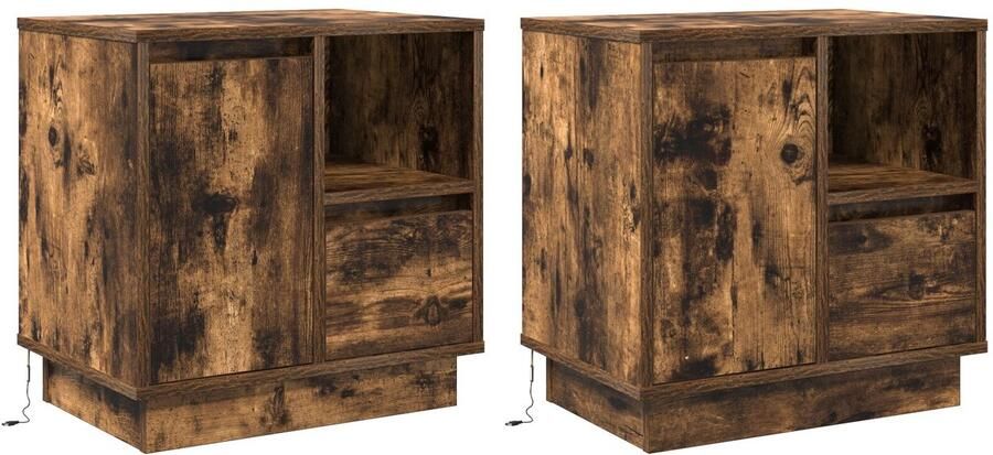 VidaXL Nachtkastjes met LED-verlichting 2 stuks Gerookt Eiken 50x34 5x50 cm - Foto 3