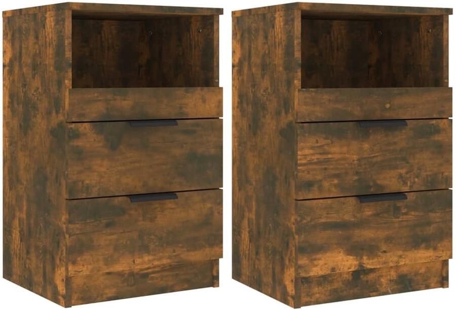 VidaXL Nachtkastjes Gerookt Eikenkleur 2 stuks Nachtkastje Slaapkamermeubilair Houten Nachtkastje Spaanplaat Meubel Bergruimte Tv Tafel Leeskast