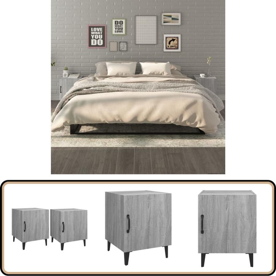 VidaXL Nachtkastjes Grijs Sonoma Eiken Set van 2 Nachtkastje Bedkast Kast Houten Kast Grijze Kast