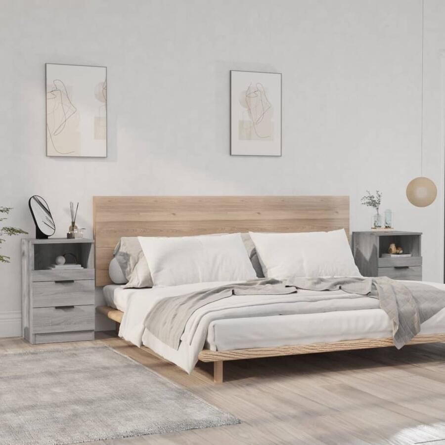 VidaXL Nachtkastjes Grijs Sonoma Eiken Set van 2 Nachtkastje Kastje Slaapkamerinrichting Houten Meubel Grijze Meubels Spaanplaat Bergruimte Opbergvakken Minimalistisch Modern - Foto 2