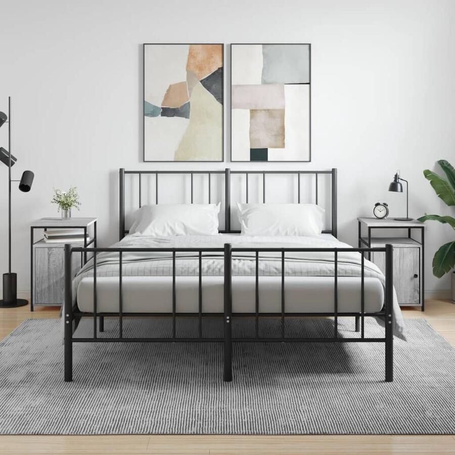 VidaXL Nachtkastjes Grijs Sonoma Eiken Set van 2 Nachtkastje Nachtkastjes Grijze Nacht Kast Houten Nachtkast Metalen Nachtkast Slaapkamersdecoratie Woonaccessoires Stoere Nachtkast - Foto 2