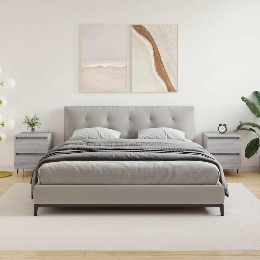 VidaXL Nachtkastjes Grijs Sonoma Eiken Set van 2 Nachtkastjes Bedkasts Grijze Nachtkastjes Houten Nachtkastjes Slaapkamersdecoratie Opbergmeubels Duo Nachtkastjes Salontafel - Foto 2