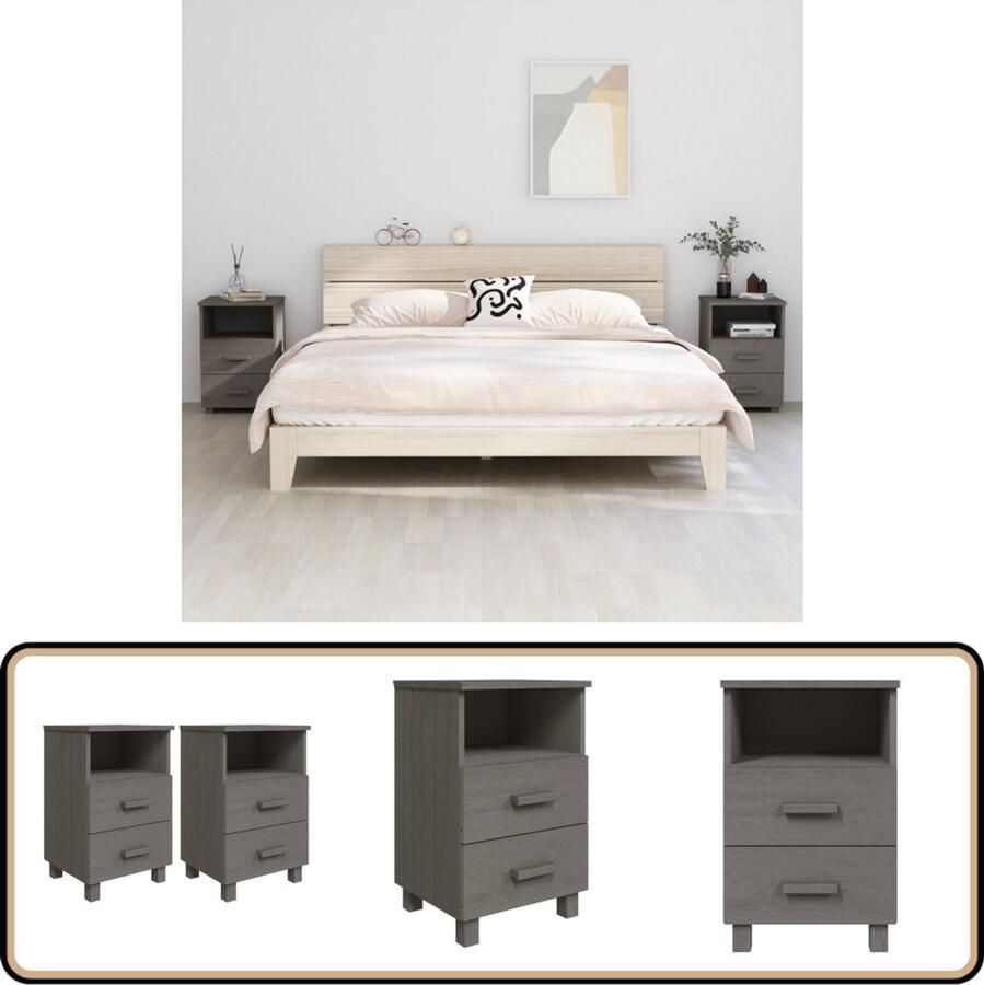 VidaXL Nachtkastjes HAMAR 2 stuks Lichtgrijs Hout Nachtkastje Slaapkamerinrichting Bedkanttafel Sidetable Hout Meubel Grijze Kamerdecoratie