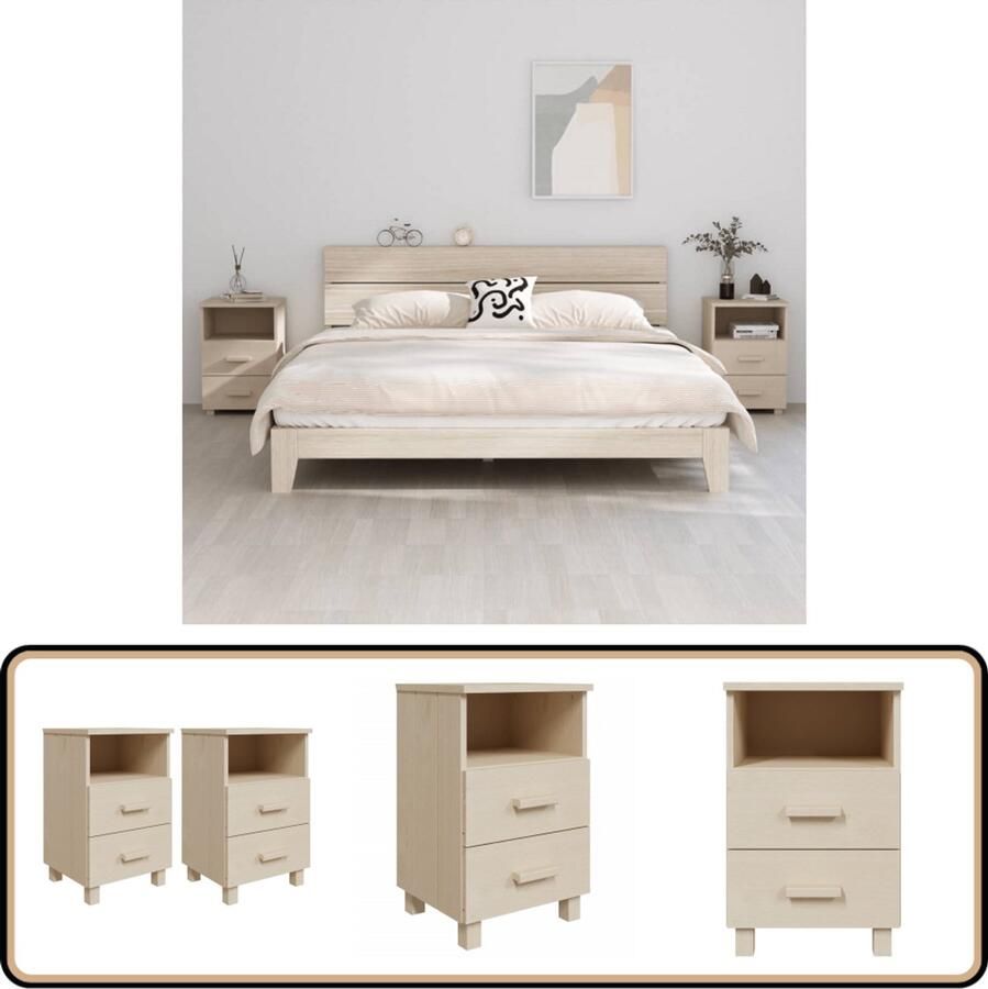 VidaXL Nachtkastjes HAMAR Grenenhout 2 stuks Nachtkastjes Bedkasts Slaapkamerdecoratie Hout Meubel Bruine Meubels Vintage Stijl Livingroom Furniture